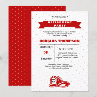Red and White Firefighter Retirement Invitation