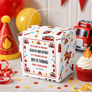 Red and White Firetruck 1st Birthday Party Favour Box