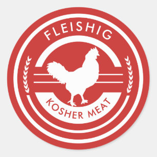 Red and White Fleishig Label Kosher Meat