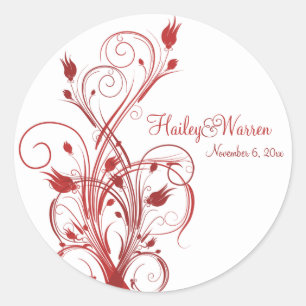 Red and White Floral 1.5" Round Sticker