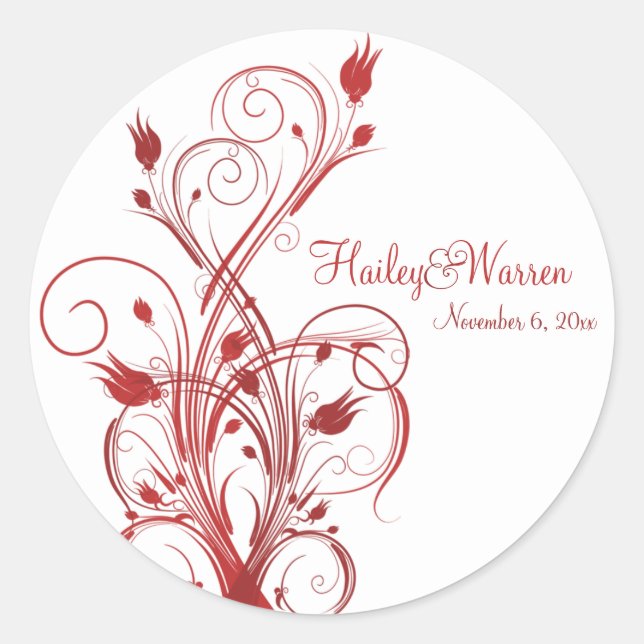 Red and White Floral 1.5" Round Sticker (Front)