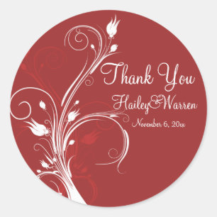 Red and White Floral 3" Round Sticker