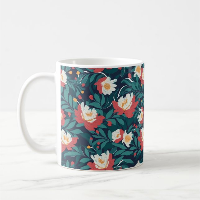 Red and White Floral Coffee Mug (Left)