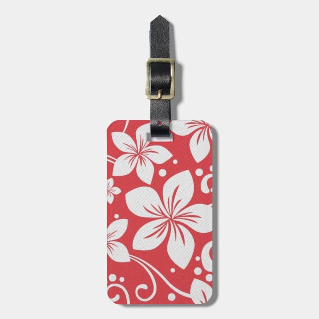 Red and White Floral Custom Luggage Tag (Front Vertical)