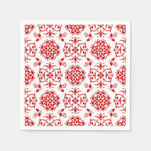 Red and White Floral Damask Style Pattern Napkin