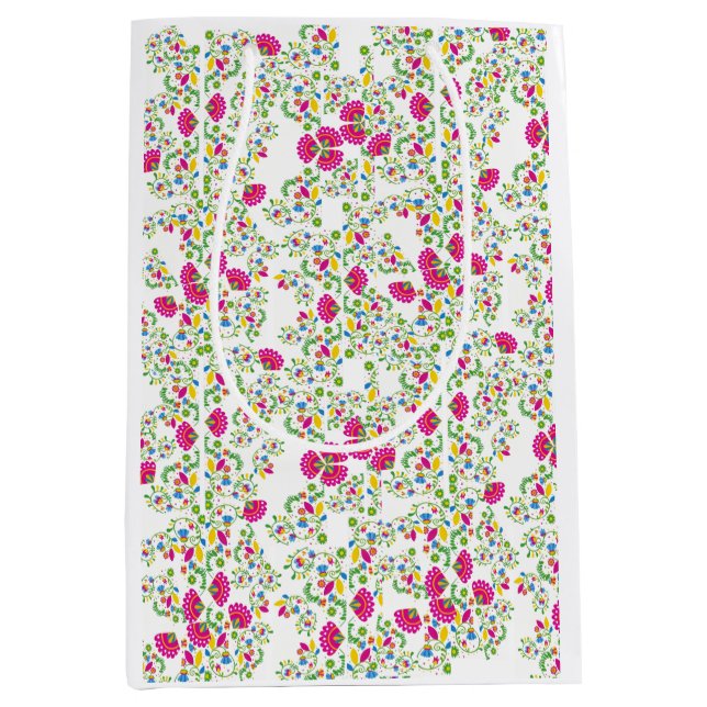 Red and white floral design medium gift bag (Front)