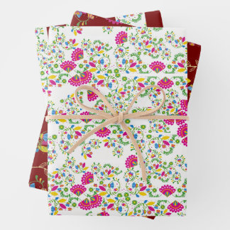 Red and white floral design wrapping paper sheet
