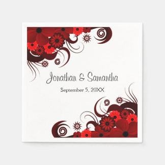 Red and White Floral Gothic Wedding Paper Napkins