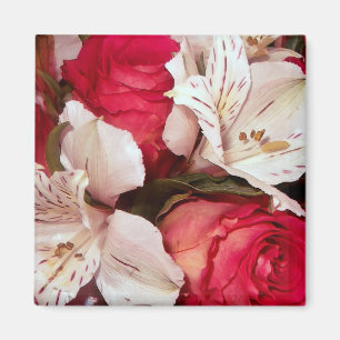 Red and white floral happiness magnet