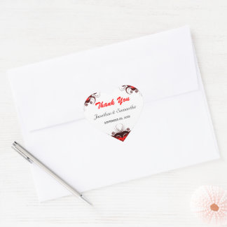 Red and White Floral Heart Wedding Favour Sticker