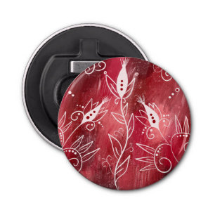 Red And White Floral Pattern Bottle Opener