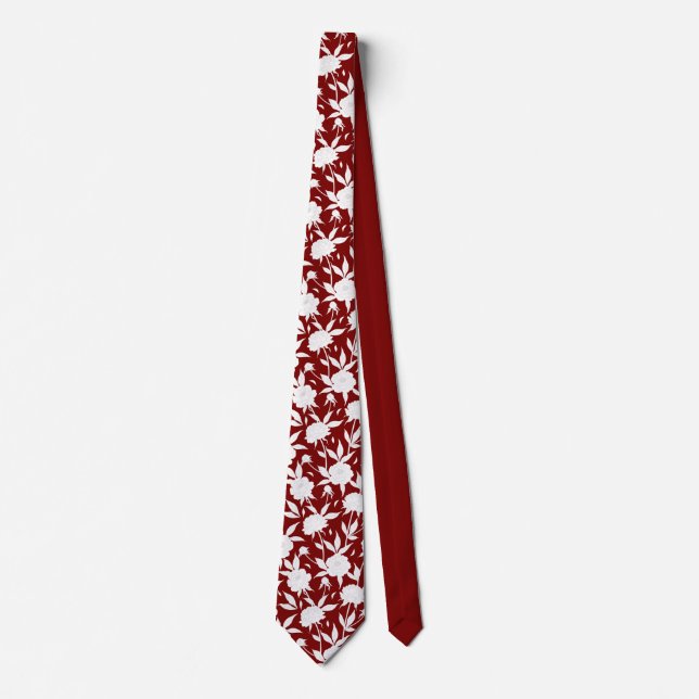 Red and White Floral Pattern Groomsmen Wedding  Tie (Front)