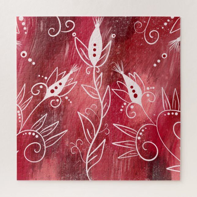 Red And White Floral Pattern Jigsaw Puzzle (Vertical)