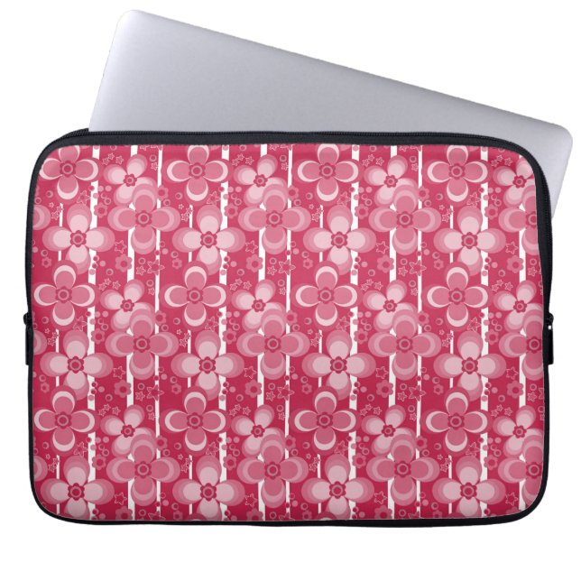 Red and white floral pattern laptop sleeve (Front)