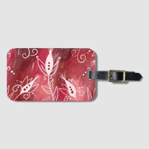 Red And White Floral Pattern Luggage Tag