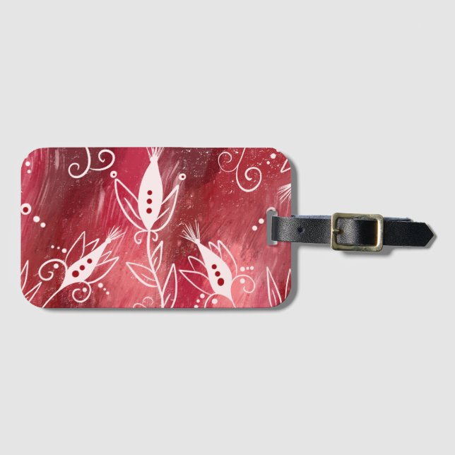 Red And White Floral Pattern Luggage Tag (Front Horizontal)