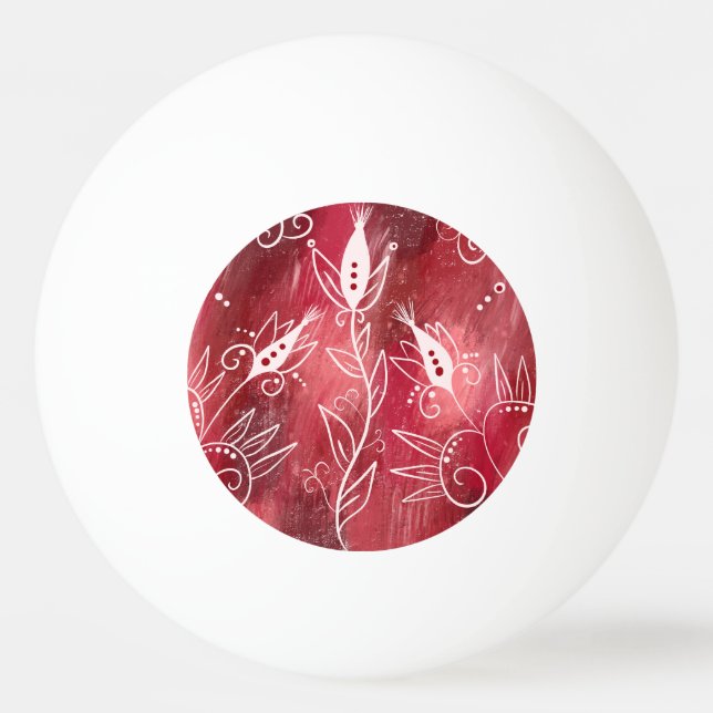 Red And White Floral Pattern Ping Pong Ball (Front)