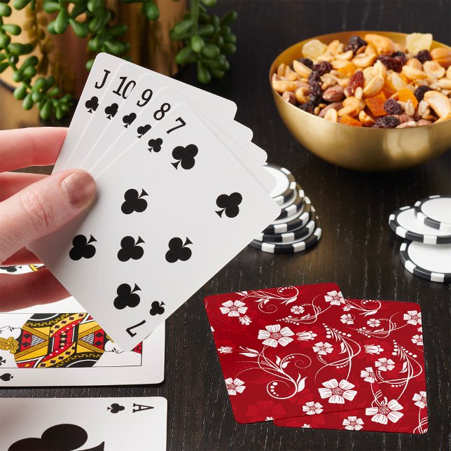 Red and White Floral Pattern Playing Cards (Creator Uploaded)