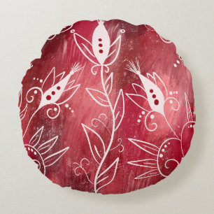 Red And White Floral Pattern Round Cushion