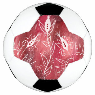Red And White Floral Pattern Soccer Ball