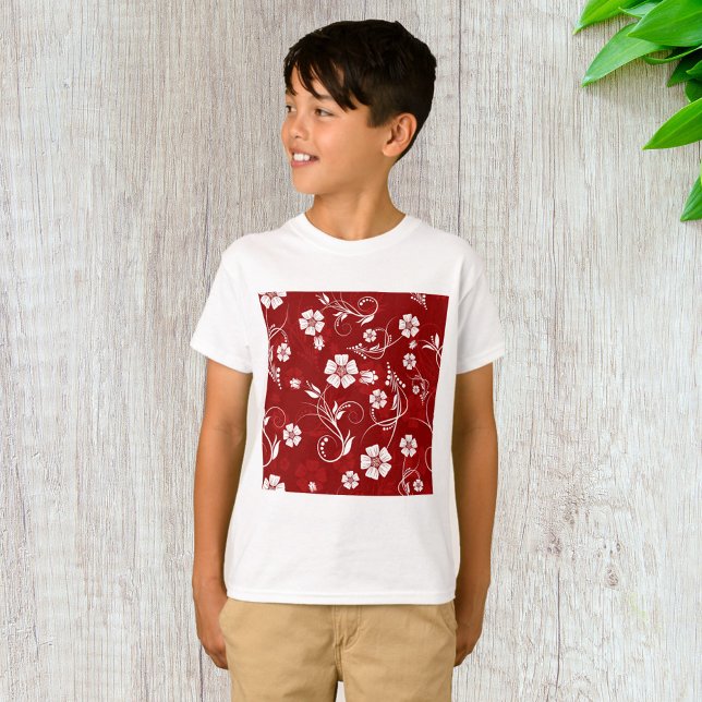 Red and White Floral Pattern T-Shirt (Creator Uploaded)