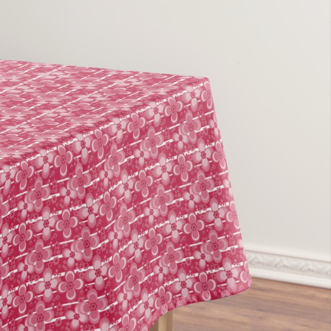 Red and white floral pattern tablecloth (In Situ)