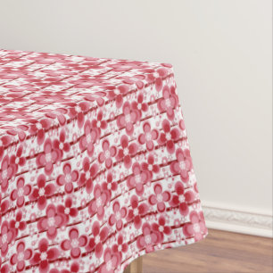 Red and white floral pattern tablecloth