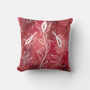 Red And White Floral Pattern Throw Pillow