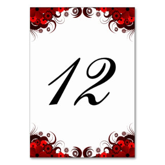 Red and White Floral Reception Table Number Card