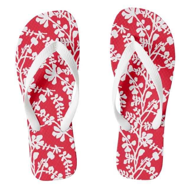 Red And White Floral Repeating Pattern Jandals (Footbed)