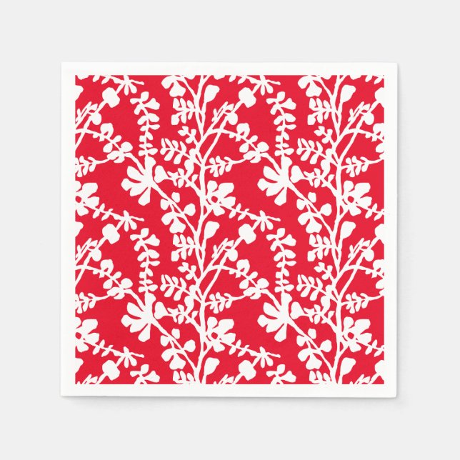 Red And White Floral Repeating Pattern Napkin (Front)