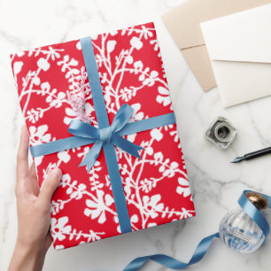 Red And White Floral Repeating Pattern Wrapping Paper