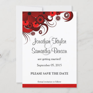 Red and White Floral Save The Date Announcement
