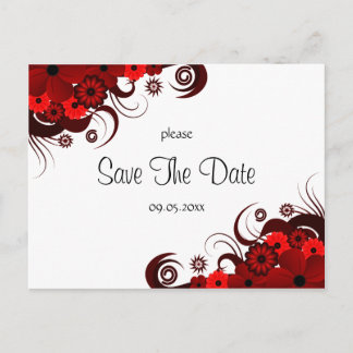 Red and White Floral Save The Date Postcards