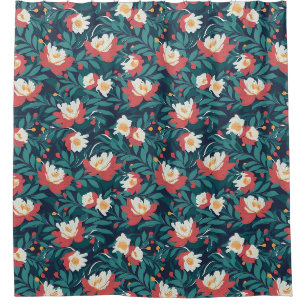 Red and White Floral Shower Curtain