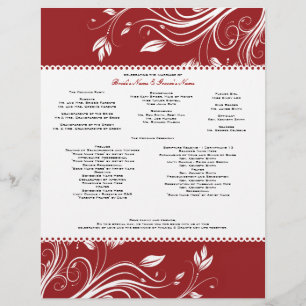 Red and White Floral Swirls Wedding Program