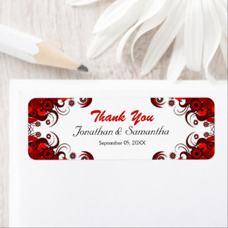 Red and White Floral Wedding Small Favour Labels