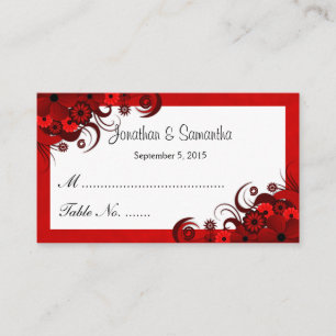 Red and White Floral Wedding Table Place Cards
