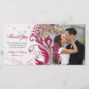 Red and White Floral Wedding Thank You Photocard Card