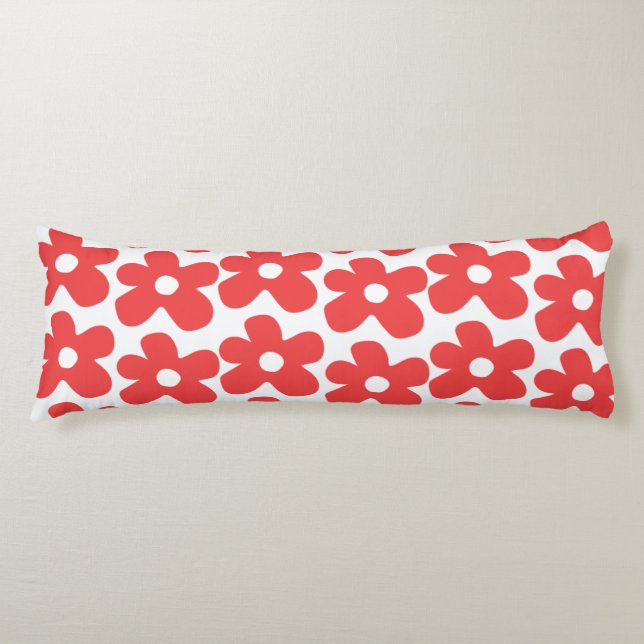 Red and White Flower Boho Retro Spring & Summer  Body Cushion (Front)