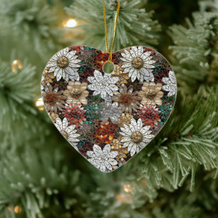 Red and White Flowers Ceramic Tree Decoration