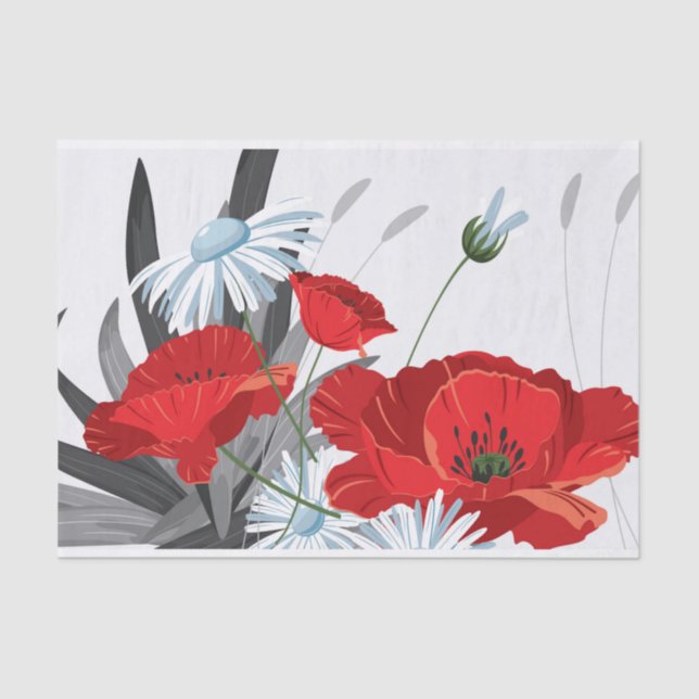 Red and White Flowers Daisies and Poppies Tissue P Paper (Front)