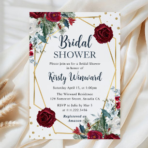 Red and White Flowers Frame Bridal Shower Invitation