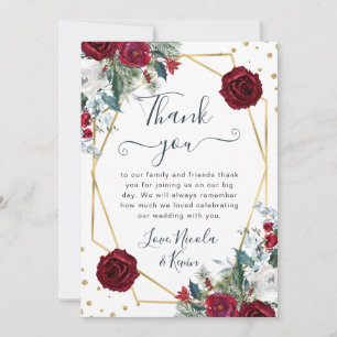 Red and White Flowers Frame Wedding Thank You Card