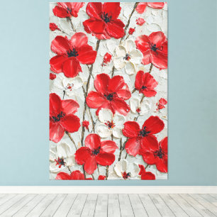 Red and White Flowers Impasto Wall Art