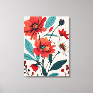  Red and White Flowers on Pink Background Canvas Print