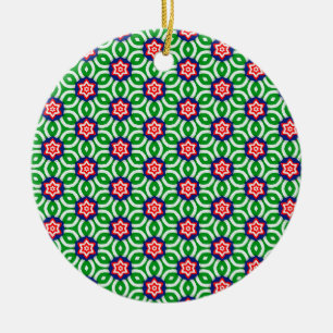 Red and White flowers with green Leaves Pattern Ceramic Tree Decoration