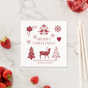 Red and White Folk Paper Napkin
