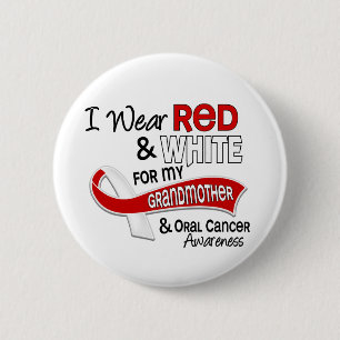 Red And White For My Grandmother 42 Oral Cancer 6 Cm Round Badge