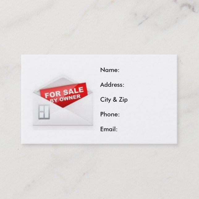 Red and White For Sale By Owner Real Estate Business Card (Front)